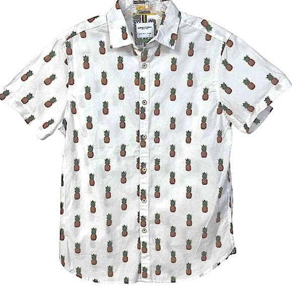 Denim &‎ Flowers EUC Mens slim fit, button up pineapple shirt, size small - Picture 12 of 16